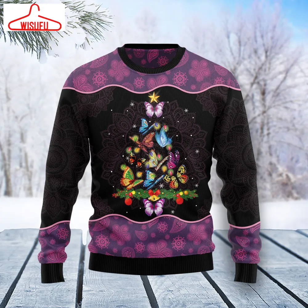 Butterfly Christmas Tree Ugly Christmas Sweater - For Men & Women - Adult - New Winter Fashion Shirt Gift For Family