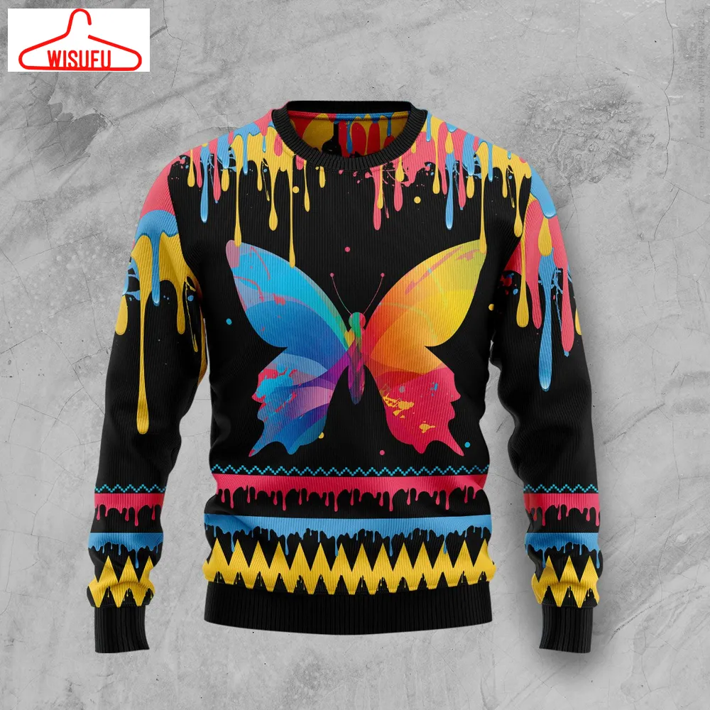 Butterfly Colorful Beauty Ugly Christmas Sweater - For Men & Women - Adult - New Winter Fashion Shirt Gift For Family