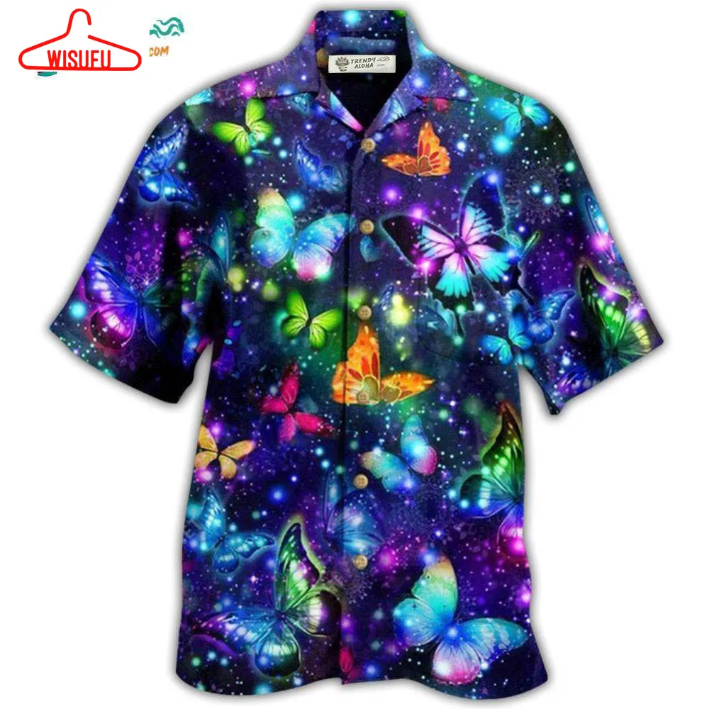 Butterfly Colorful In Dark Hawaiian Shirt- Wisufu Aloha