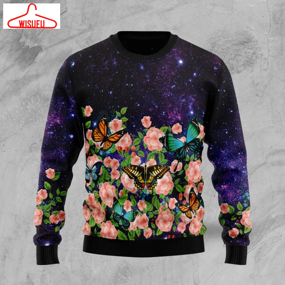 Butterfly Flowers Ugly Christmas Sweater - For Men & Women - Adult - New Winter Fashion Shirt Gift For Family