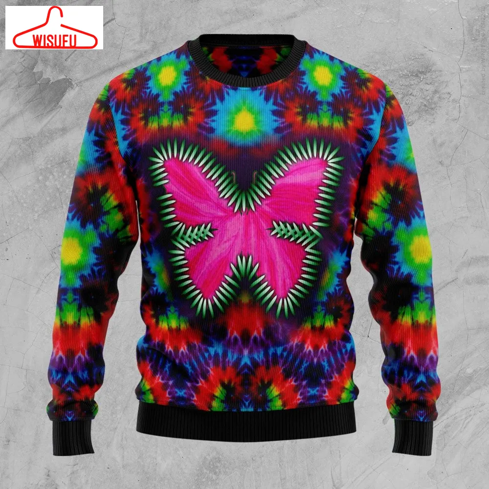 Butterfly Tie Dye Ugly Christmas Sweater - For Men & Women - Adult - New Winter Fashion Shirt Gift For Family