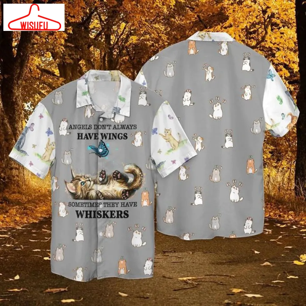 Butterfly With Cat Angels Do Not Always Have Wings Sometimes They Have Whiskers Hawaiian Shirt