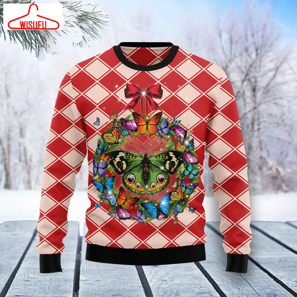 Butterfly Wreath Ugly Christmas Sweater - For Men & Women - Adult - New Winter Fashion Shirt Gift For Family