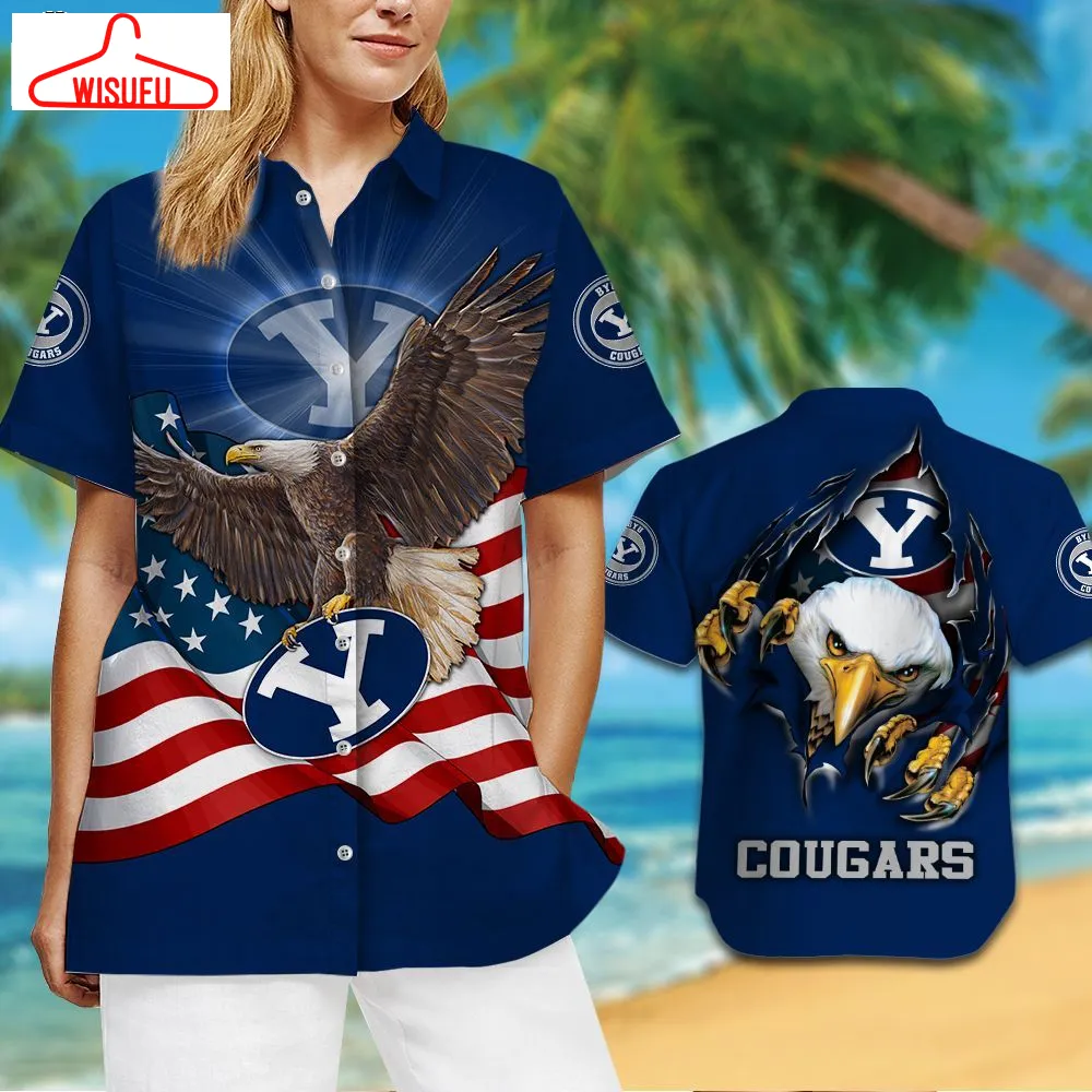 Byu Cougars American Eagle Ncaa Us Flag Hawaiian Shirts And Shorts, New Fashion Gifts