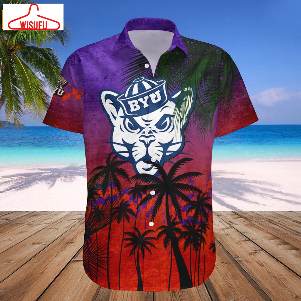 Byu Cougars Coconut Tree Tropical Grunge Hawaiian Shirt, New Fashion Gifts