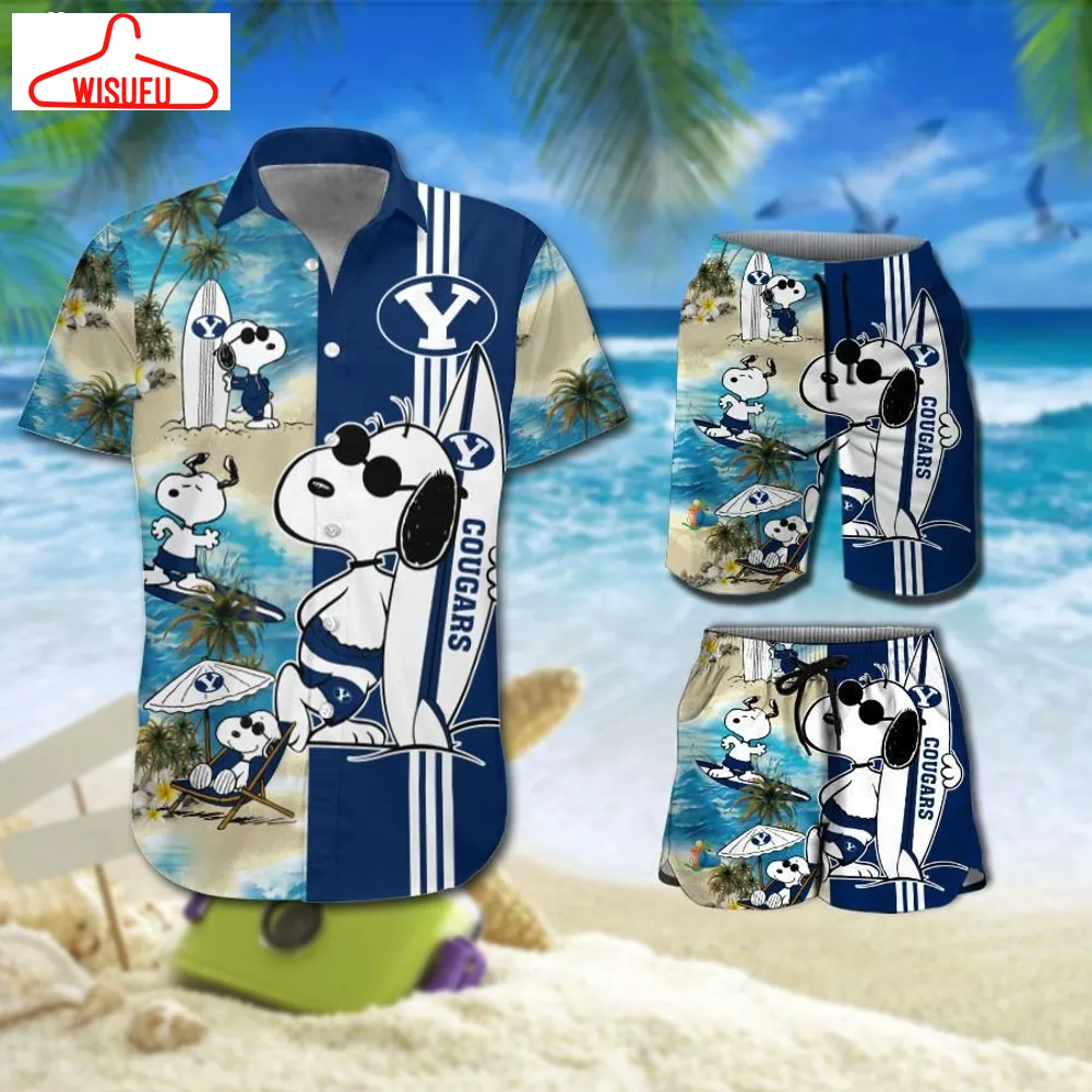 Byu Cougars Snoopy Hawaiian Shirt Beach Short, New Fashion Gifts