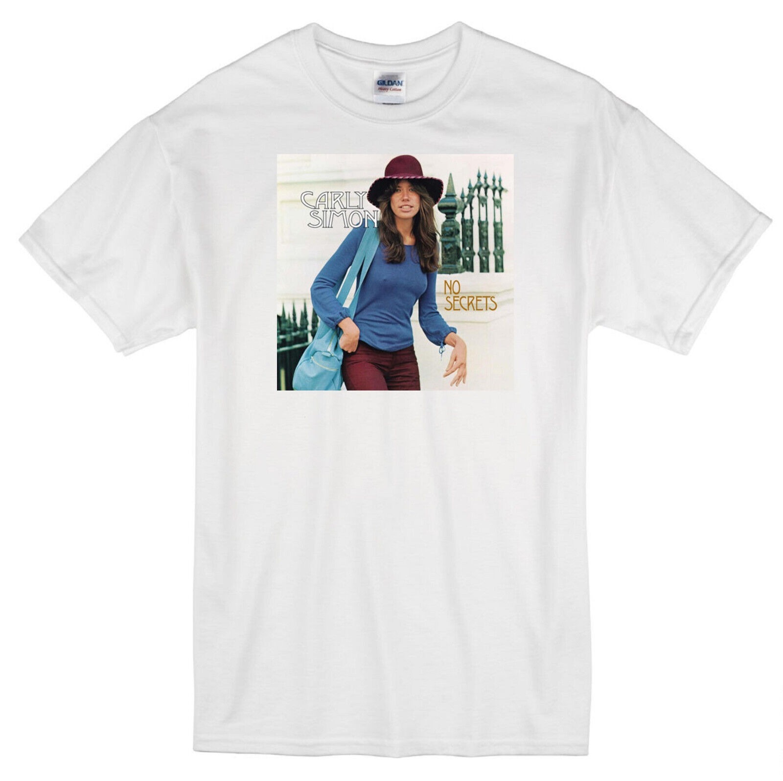 CARLY SIMON NO SECRETS ALBUM COVER YOU'RE SO VAIN MUSIC SINGER WHITE T-SHIRT