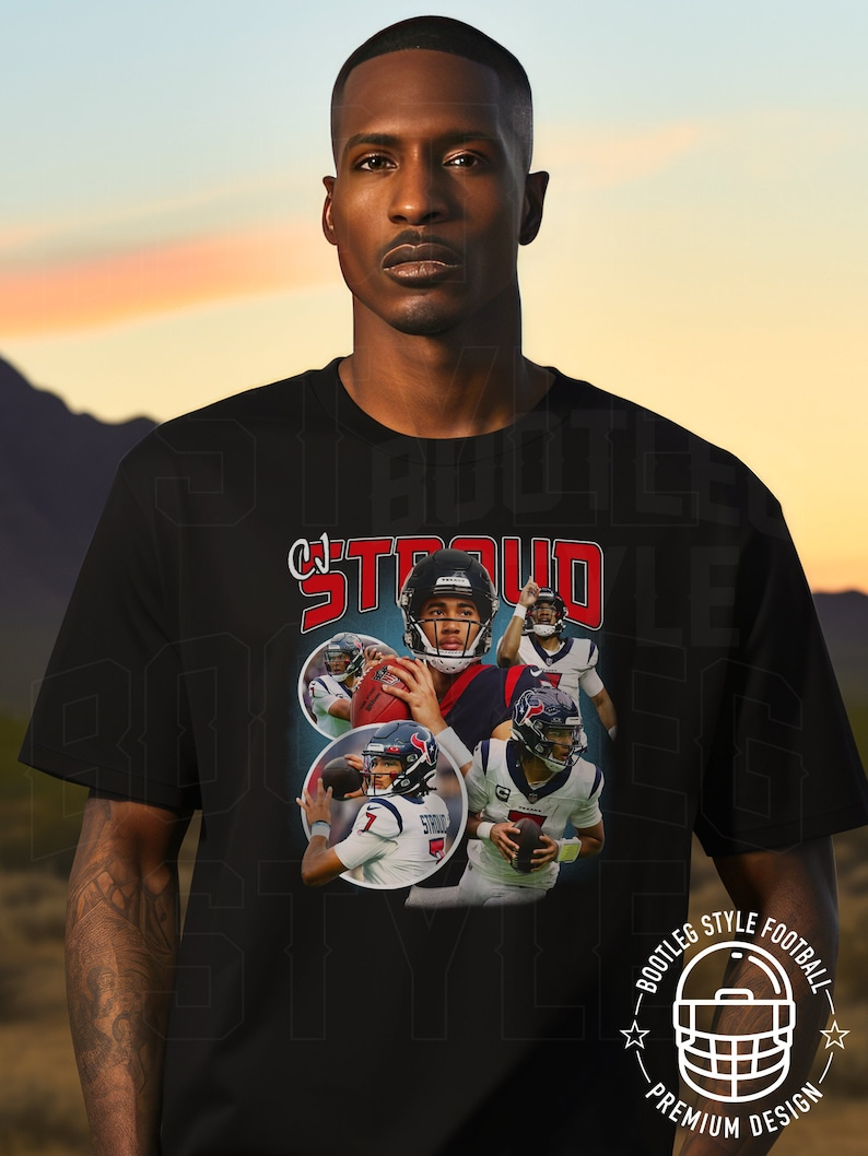 CJ Stroud Football Shirt for Men Women Vintage 90s Bootleg Style Classic Graphic Tee Gift for Football Fan Retro Houston Streetwear Gear