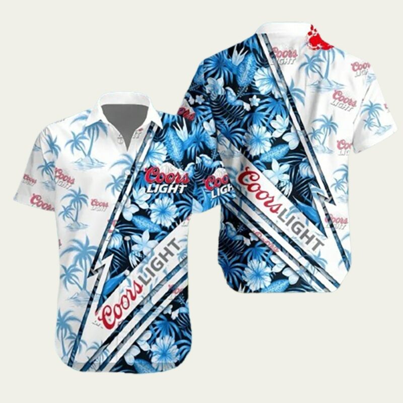 COORS LIGHT TROPICAL COCONUT TREE BLUE DESIGN HAWAIIAN SHIRT