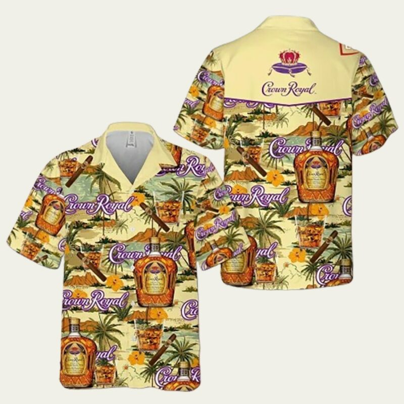 CROWN ROYAL CANADIAN WHISKY PALM TREE HAWAIIAN SHIRT