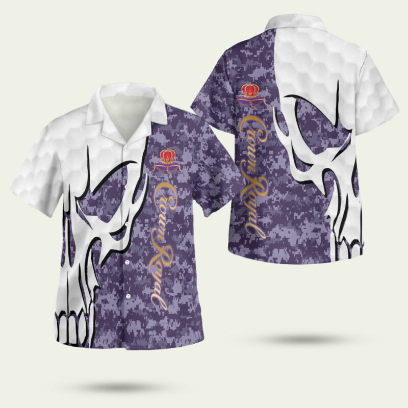 CROWN ROYAL NAVY CAMO SKULL HAWAIIAN SHIRT