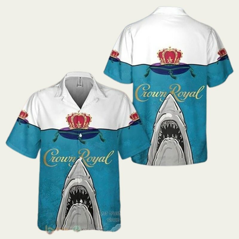 CROWN ROYAL SHARK WHITE BLUE HAWAIIAN SHIRT