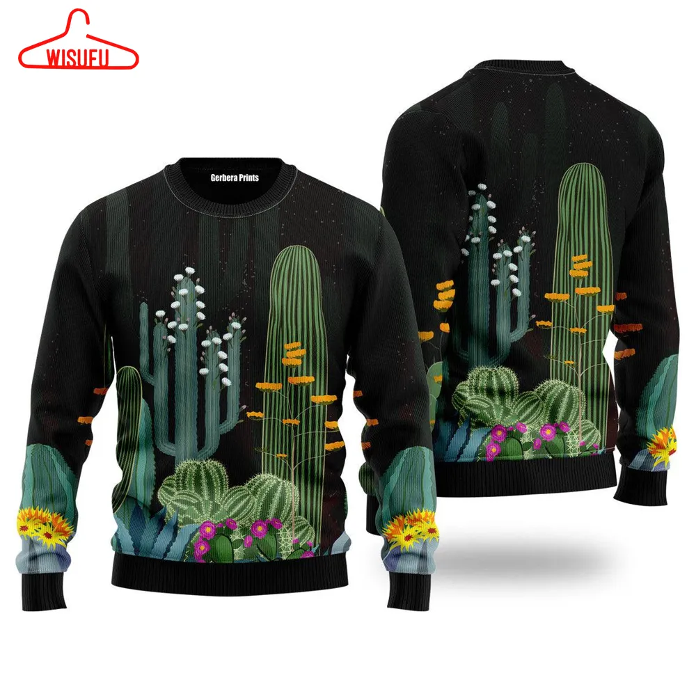 Cactus Garden At Night Green Ugly Christmas Sweater - For Men & Women - New Winter Fashion Shirt Gift For Family