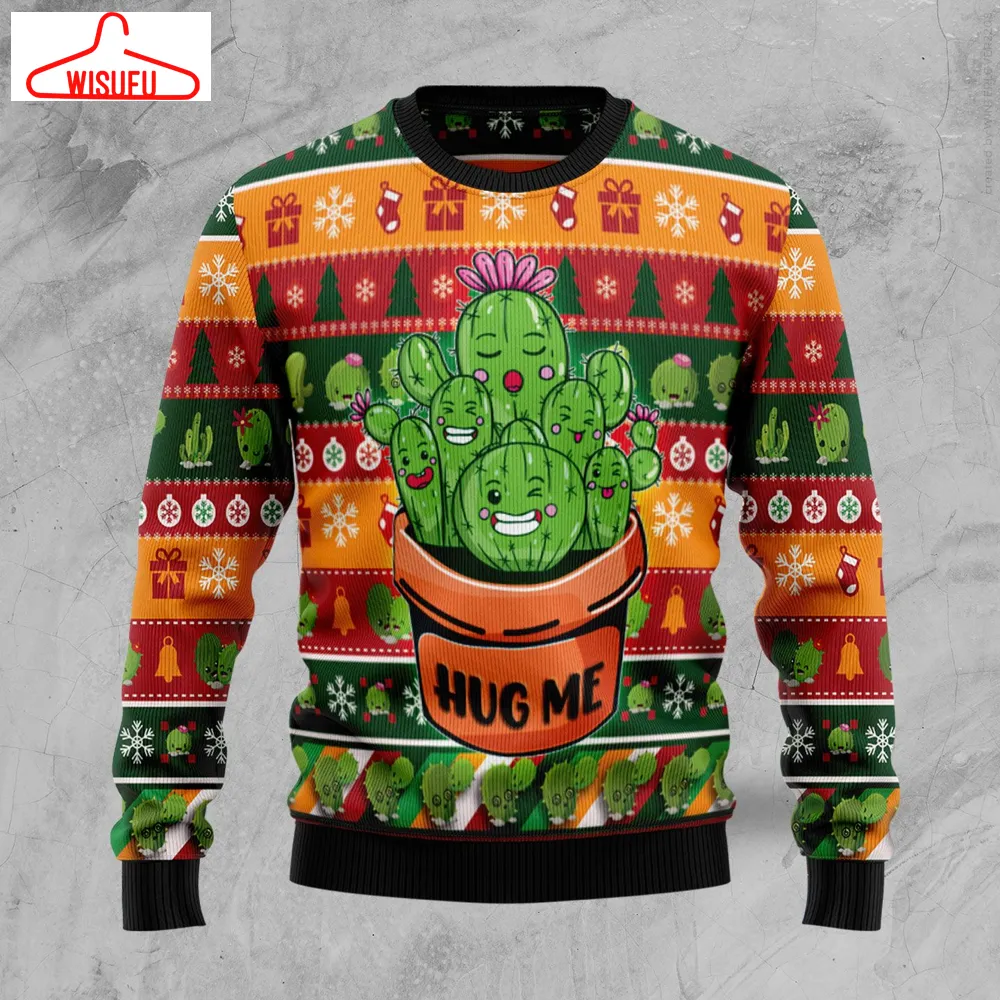 Cactus Hug Me Ugly Christmas Sweater - For Men & Women - Adult - New Winter Fashion Shirt Gift For Family