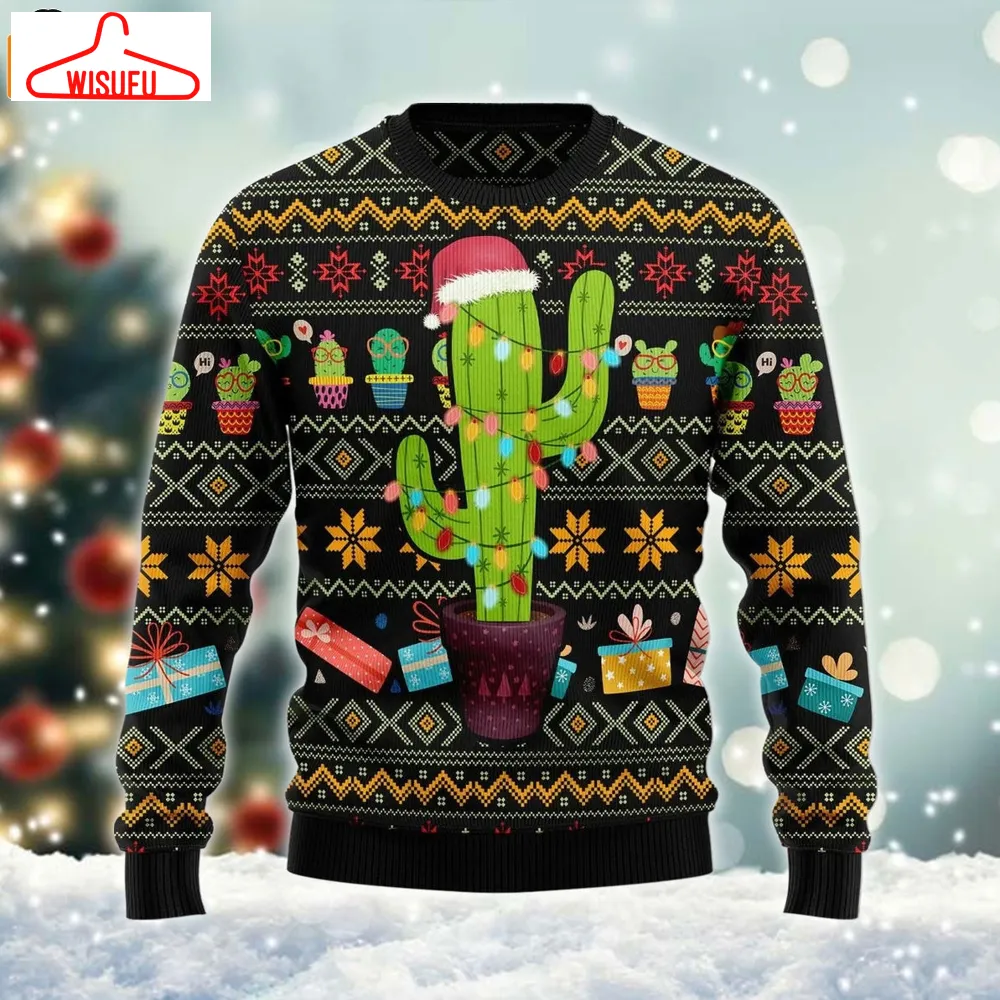 Cactus Ugly Knitted Christmas Sweatshirt, Cactus Xmas Sweater, Christmas Sweater, Ugly Christmas Sweater