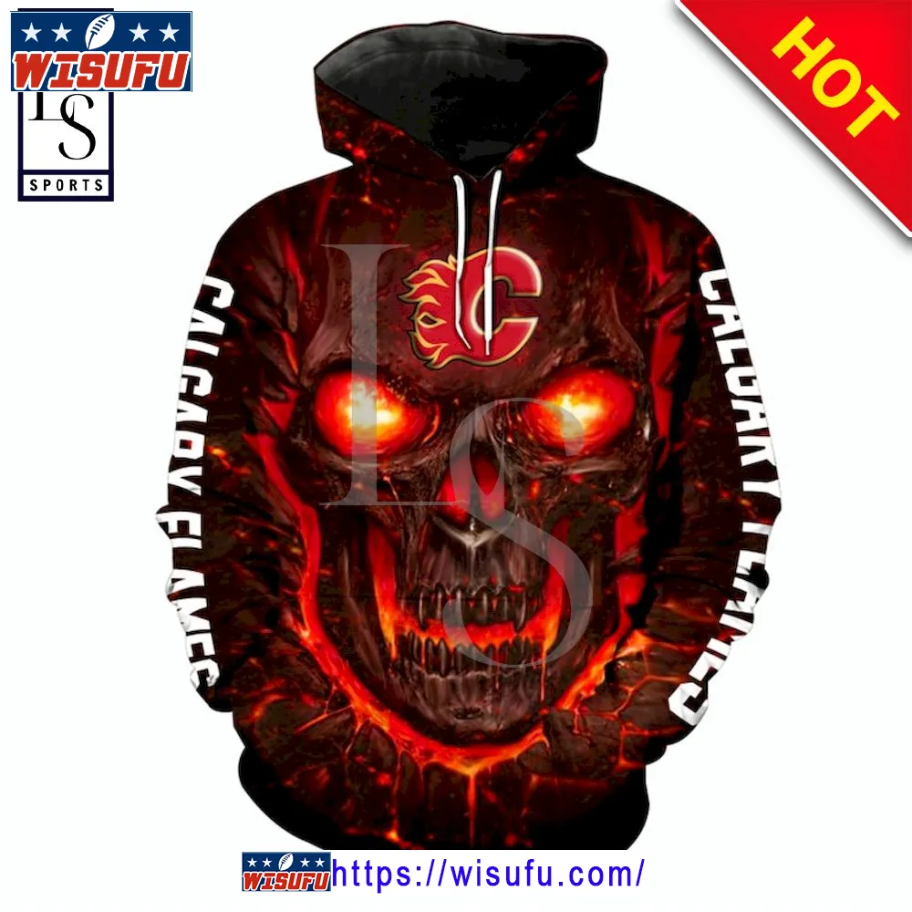 Calgary Flames Halloween Skull Devil NH.L Hoodie 3d