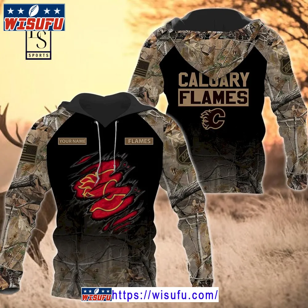 Calgary Flames Personalized Hunting Camo Hoodie 3d