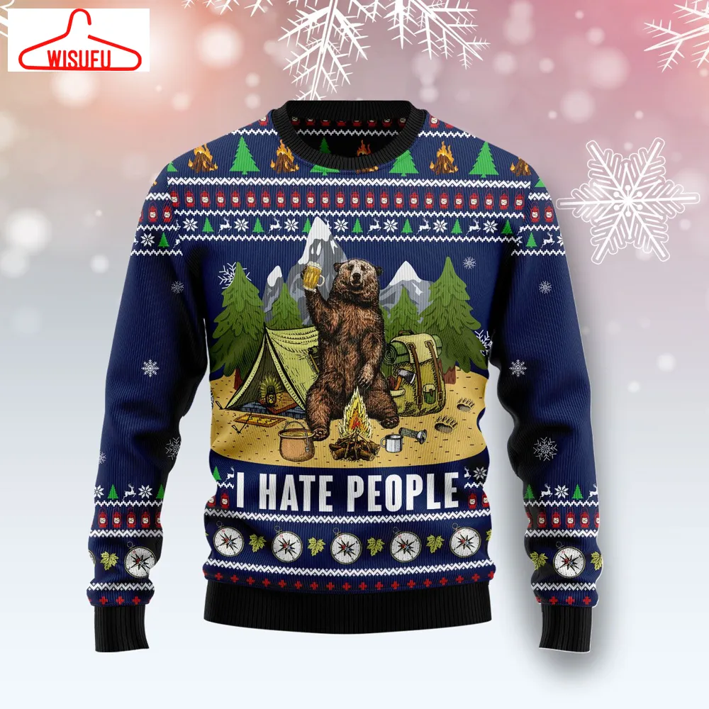 Camping I Hate People Ugly Christmas Sweater - For Men & Women - Adult - New Winter Fashion Shirt Gift For Family