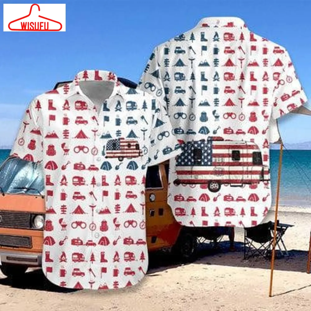 Camping Vans American Flag Hawaiian Shirt