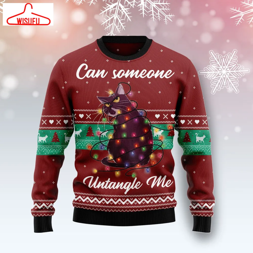 Can Someone Untangle Me Cat Ugly Christmas Sweater - For Men & Women - Adult - New Winter Fashion Shirt Gift For Family