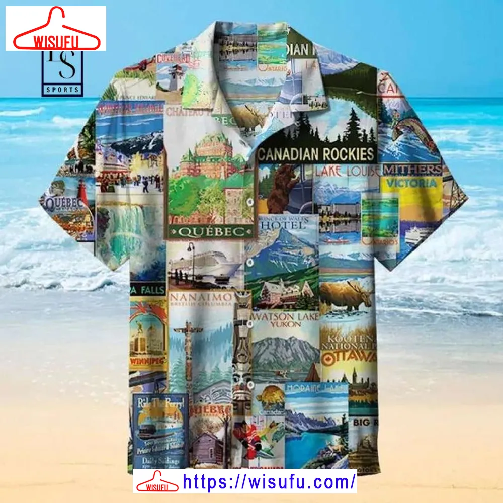 Canadian Landscape Drawing Hawaiian Shirt, New Fashion Gifts