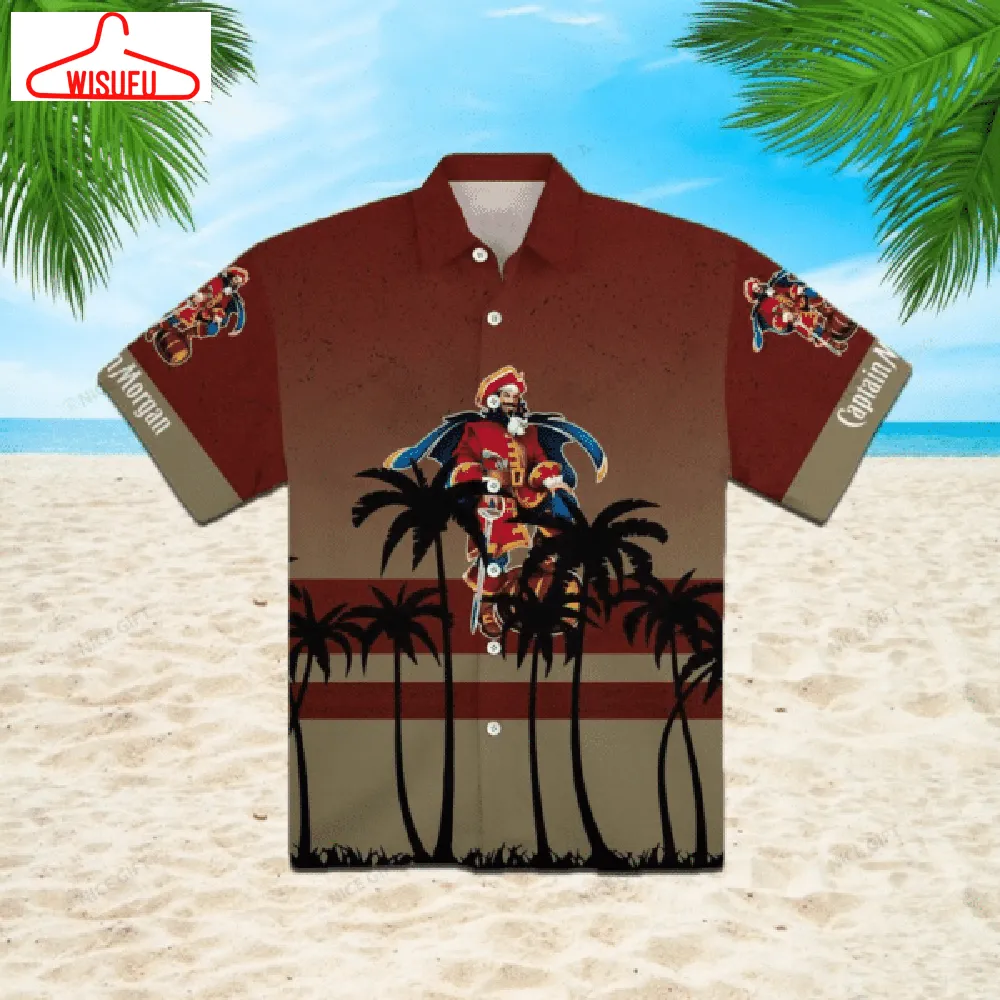 Captain Morgan Gradient Red Olive Green Hawaii 7k258 Print Short Sleeve Hawaiian, New Fashion Gifts