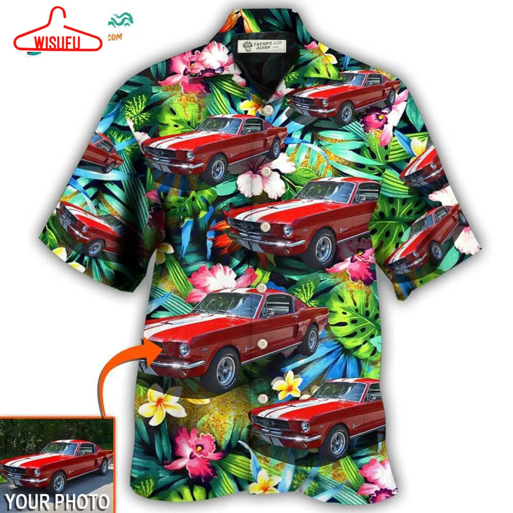 Car Mustang Car Modern Classic Tropical Flower Custom Photo Hawaiian Shirt- Wisufu Aloha