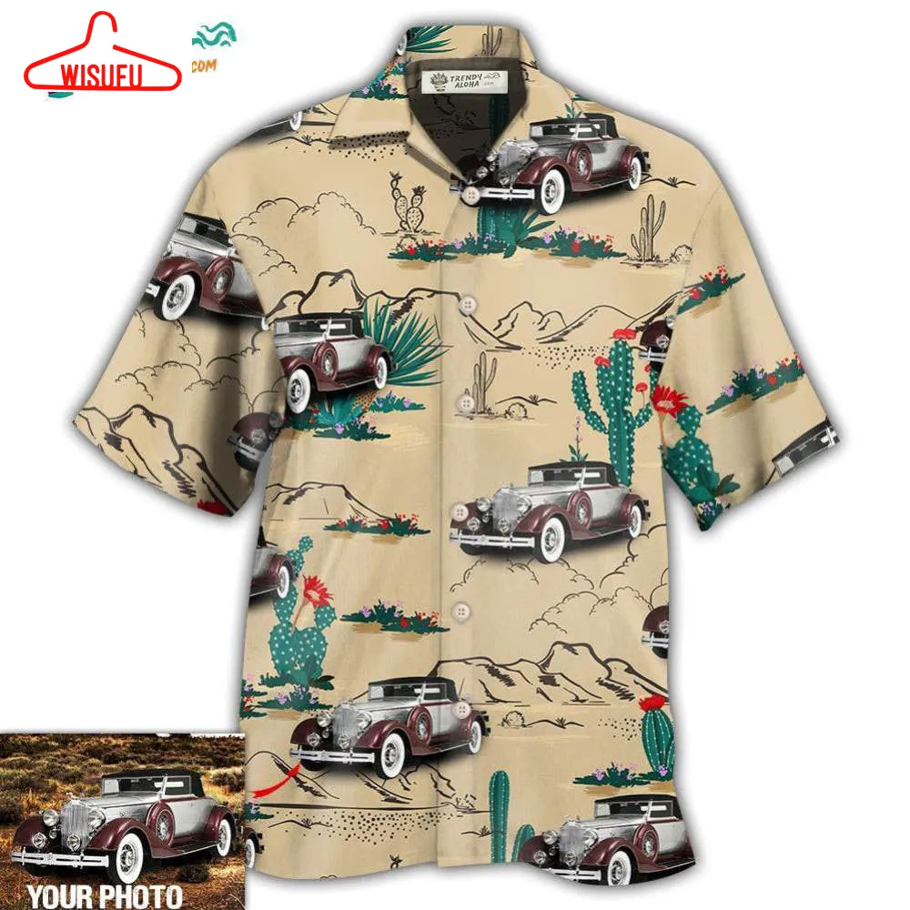 Car On The Desert With Cactus Basic Style Custom Photo Hawaiian Shirt- Wisufu Aloha