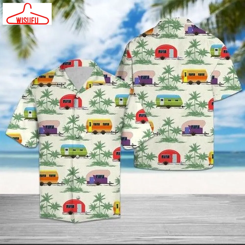 Caravan Green Palm Trees Hawaiian Shirt Summer, New Hawaiian Holiday Outfits, New Fashion Gifts