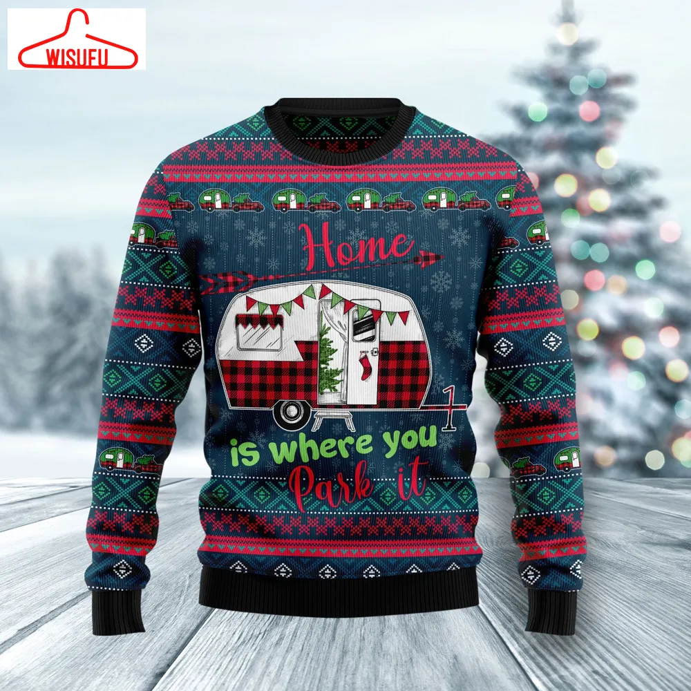 Caravan Home Is Where You Park It Ugly Christmas Sweater - For Men & Women - Adult - New Winter Fashion Shirt Gift For Family