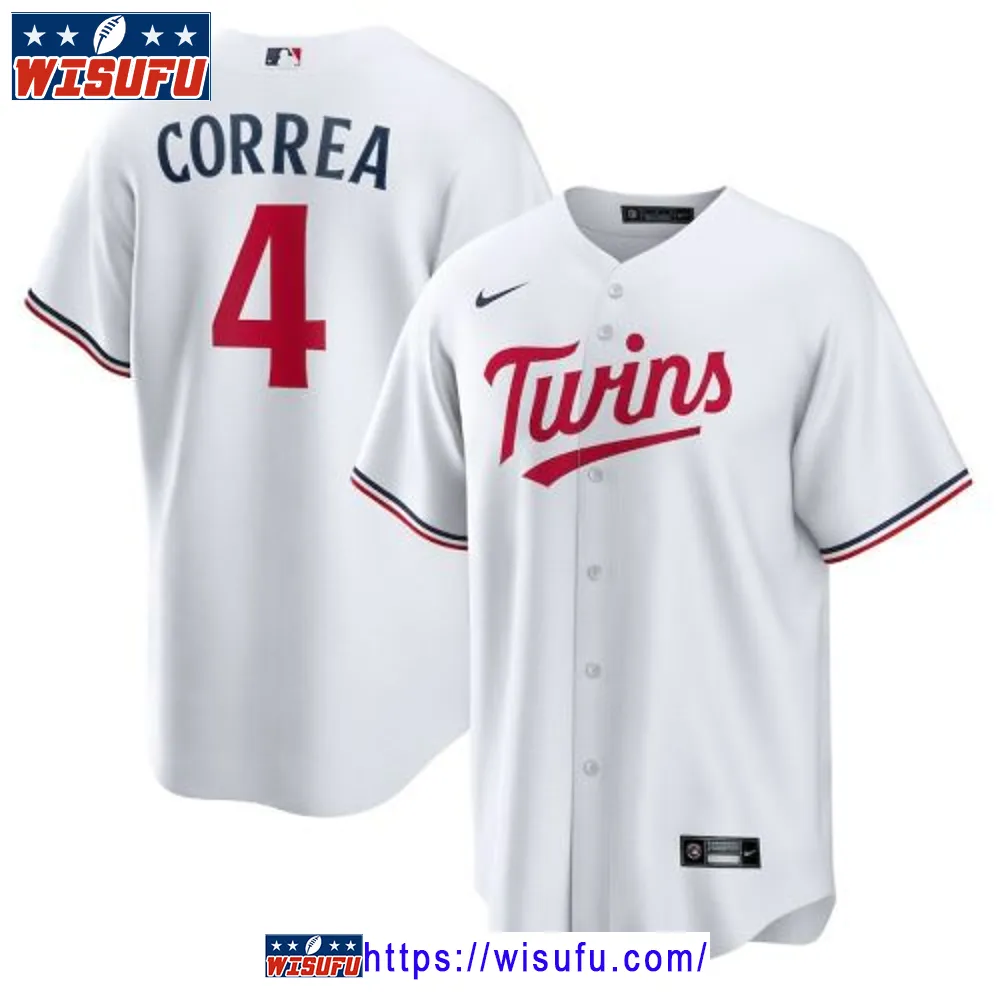 Carlos Correa 4 Minnesota Twins Team Logo Home Men Jersey - White