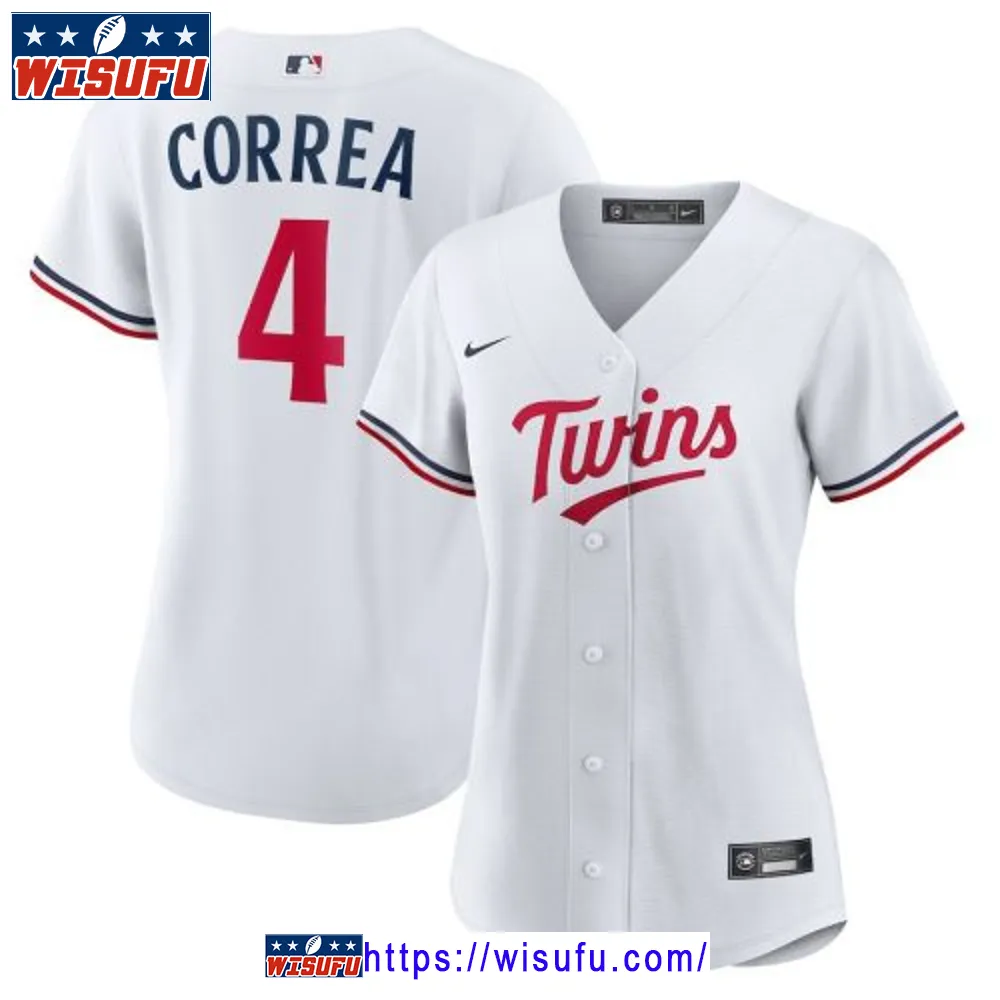 Carlos Correa 4 Minnesota Twins Team Logo Home Women Jersey - White