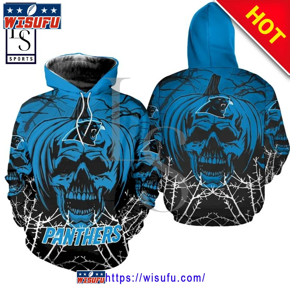 Carolina Panthers 3d Halloween Pumpkin Skull NF.L Hoodie 3d