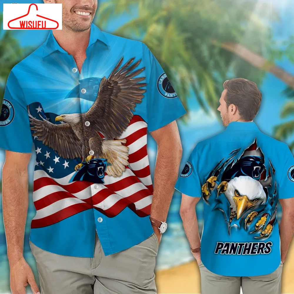 Carolina Panthers American Eagle Nfl Us Flag Hawaiian Shirts And Shorts, New Fashion Gifts