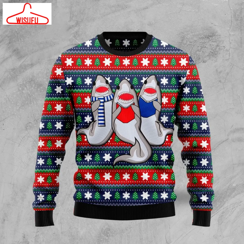 Carolling Sharks Ugly Christmas Sweater - For Men & Women - Adult - New Winter Fashion Shirt Gift For Family