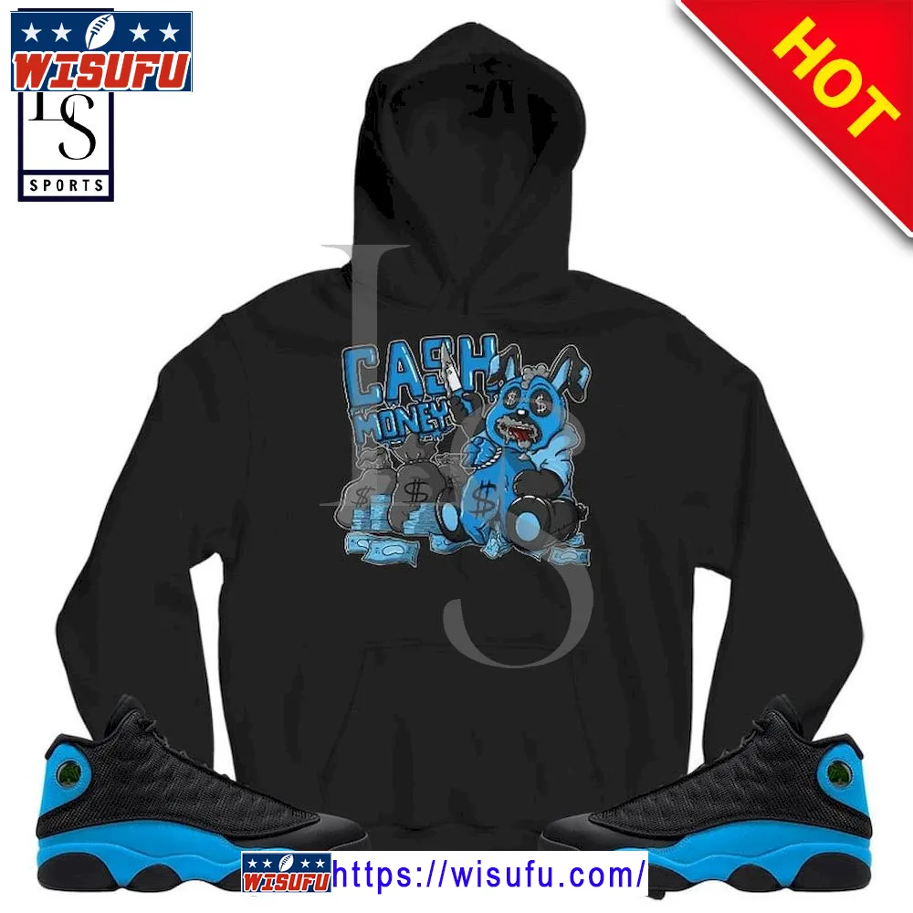 Cash Money Bear Sneaker Match Black University Blue Hoodie