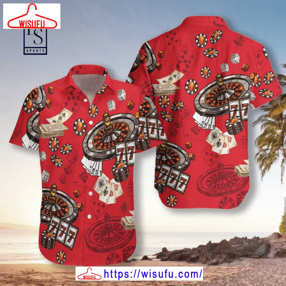 Casino Pattern Red Background Hawaiian Shirt, New Fashion Gifts