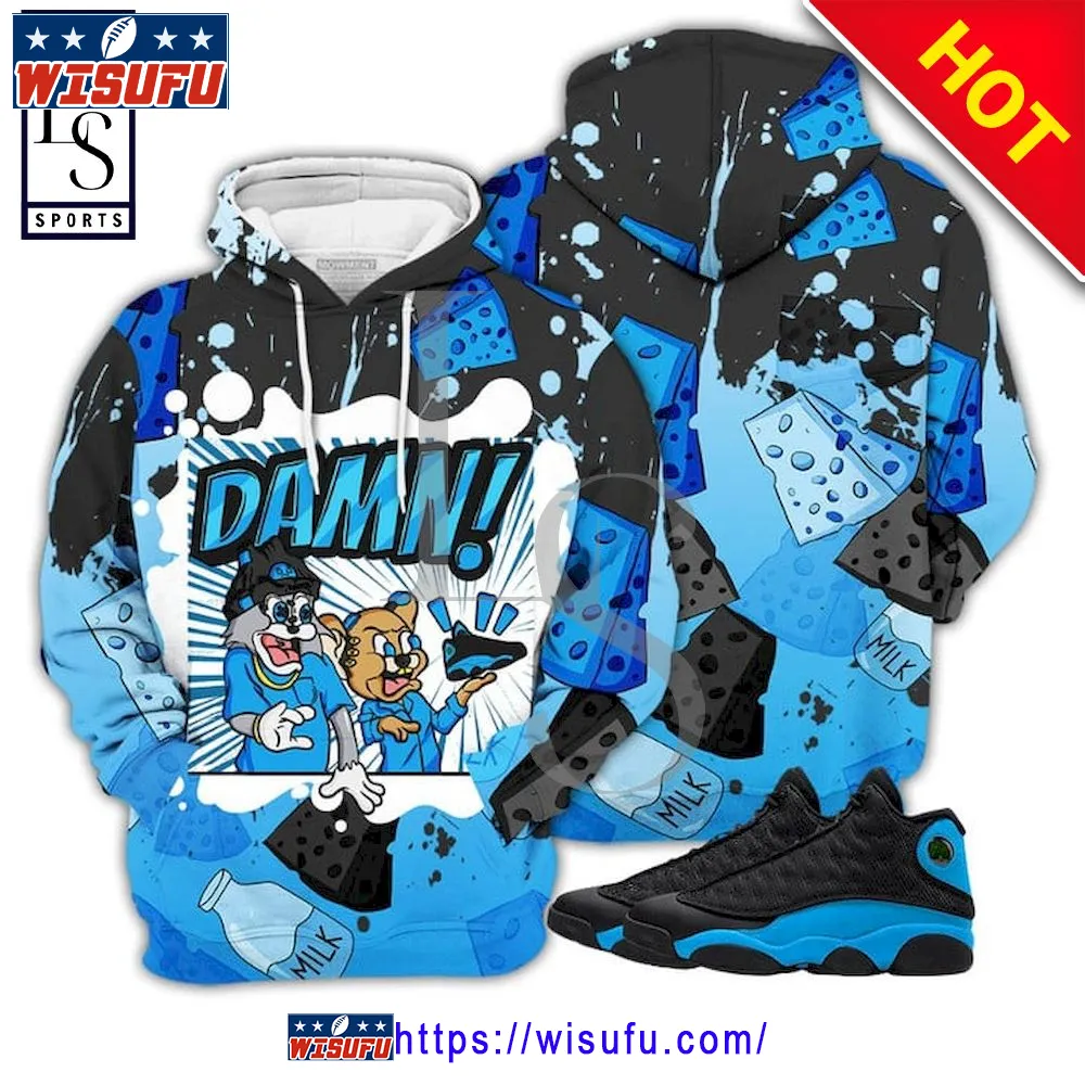 Cat And Mouse Damn Sneaker Match Black University Blue 3d Hoodie