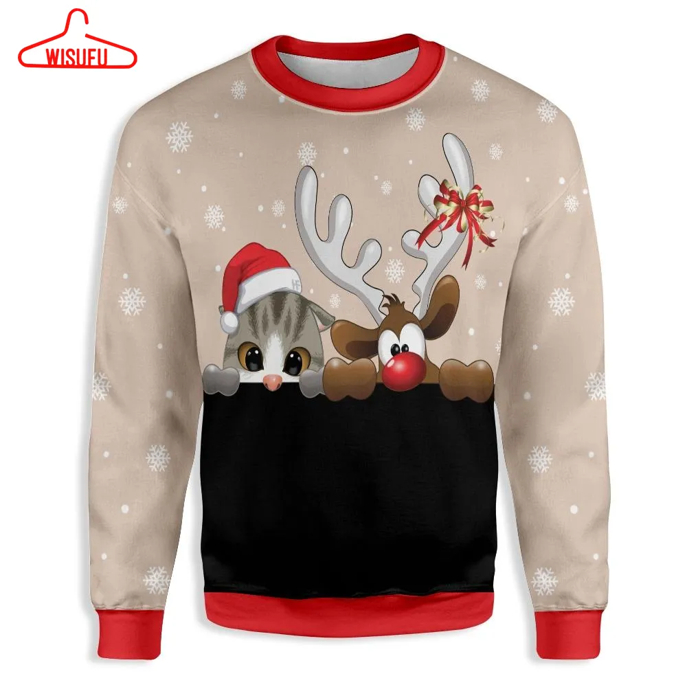 Cat And Reindeer Ugly Christmas Sweater - For Men & Women - Adult - New Winter Fashion Shirt Gift For Family