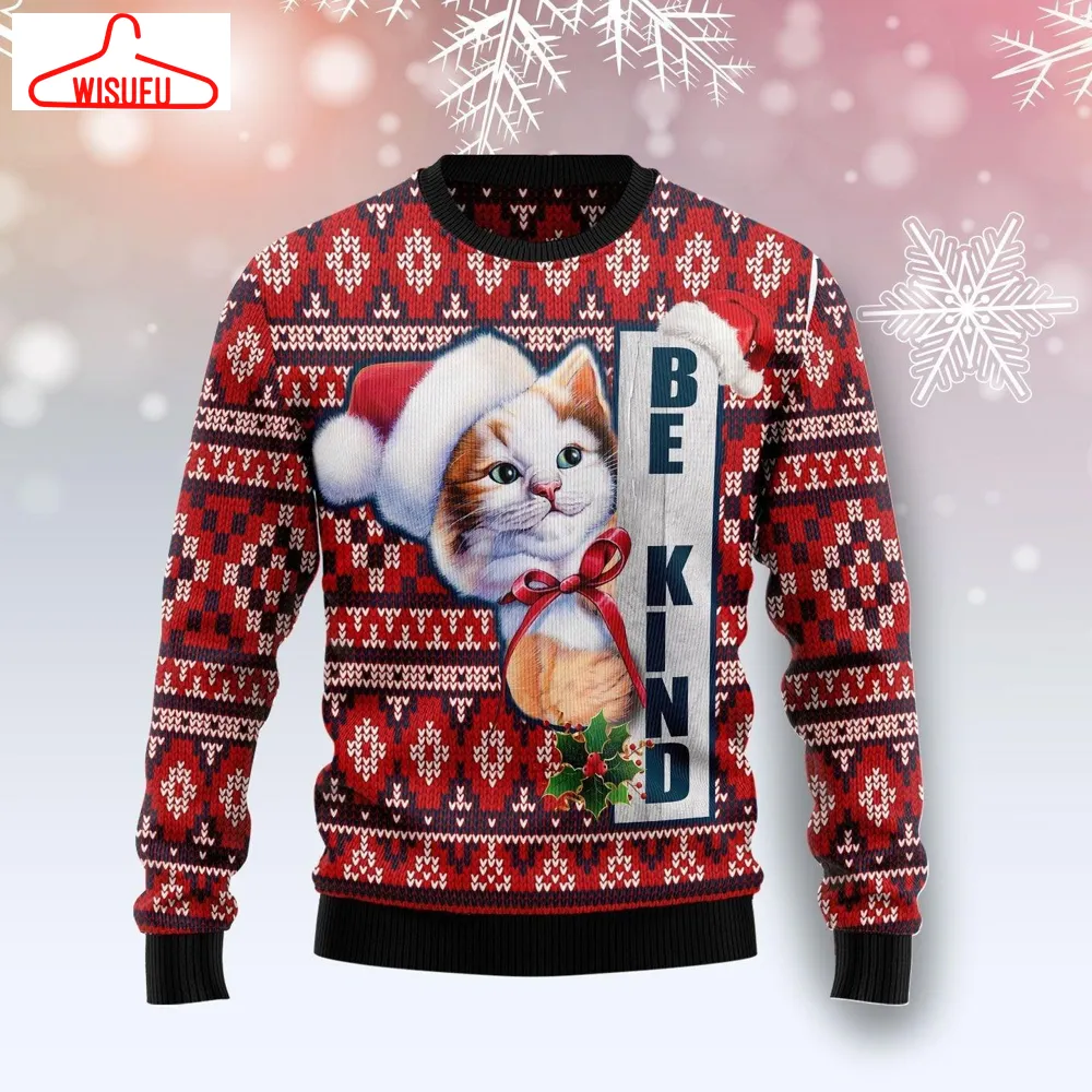 Cat Be Kind Ugly Christmas Sweater - For Men & Women - Adult - New Winter Fashion Shirt Gift For Family