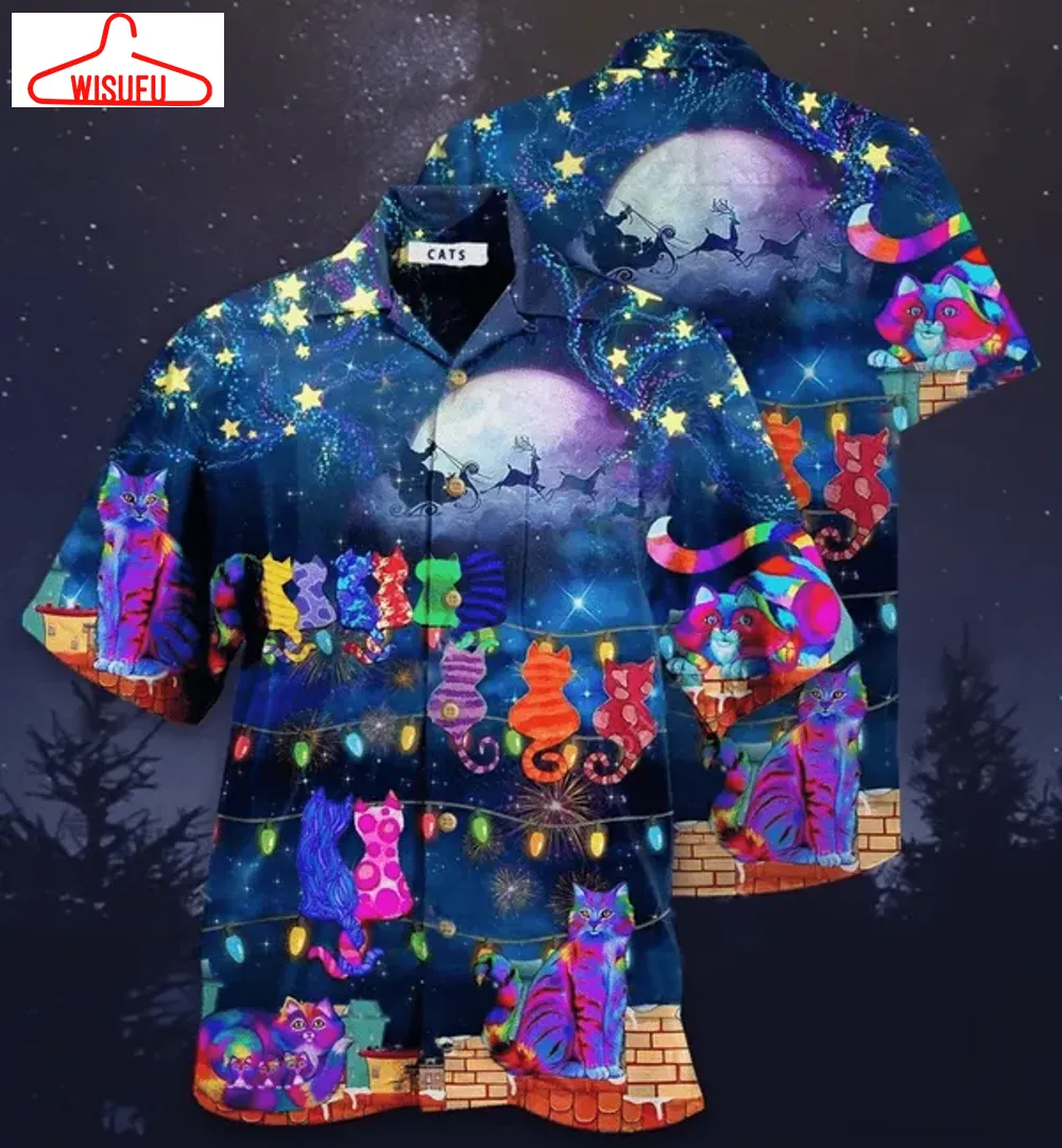 Cat By Christmas Night Hawaiian Shirt