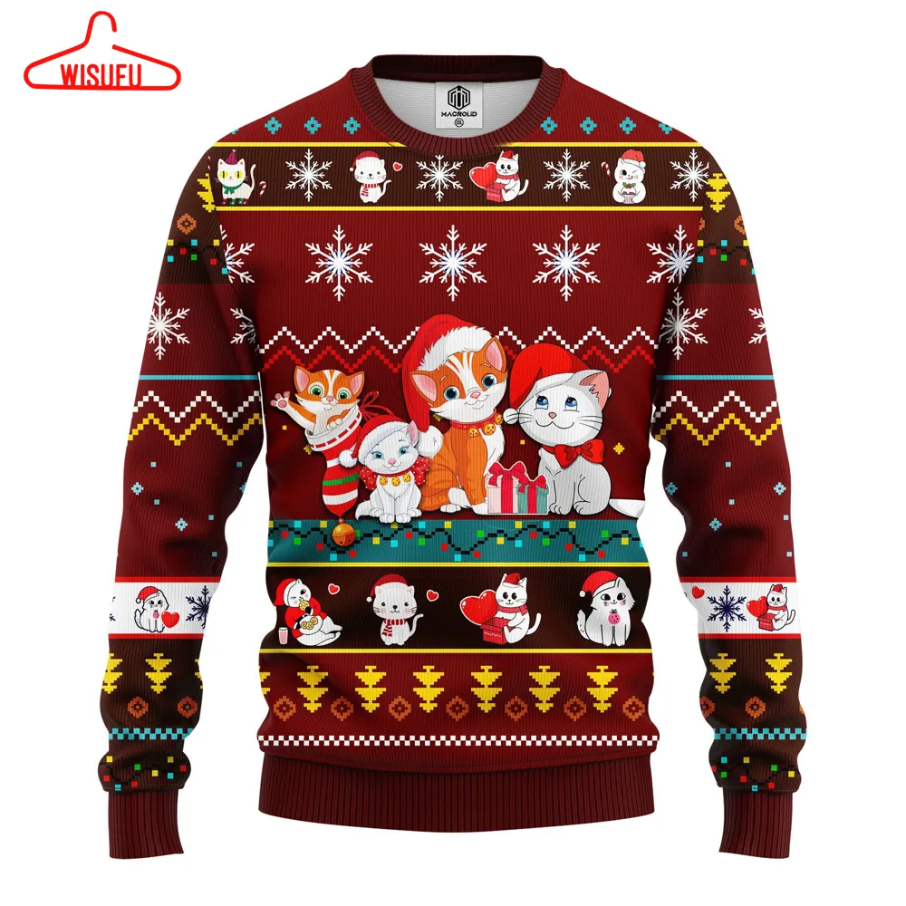 Cat Cartoon Cute Noel Mc Ugly Christmas Red Brown, All Over Print New Winter Fashion 3d Sweater, Best Gift Ideas