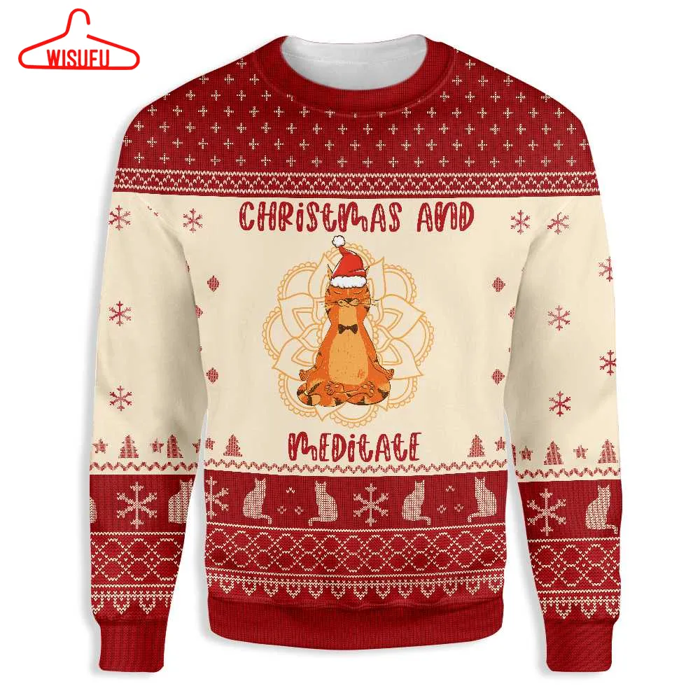 Cat Christmas And Meditate Ugly Christmas Sweater - For Men & Women - Adult - New Winter Fashion Shirt Gift For Family