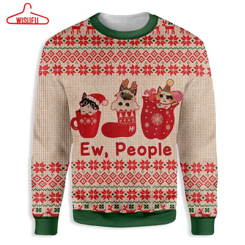 Cat Christmas Ew People Ugly Christmas Sweater - For Men & Women - Adult - New Winter Fashion Shirt Gift For Family