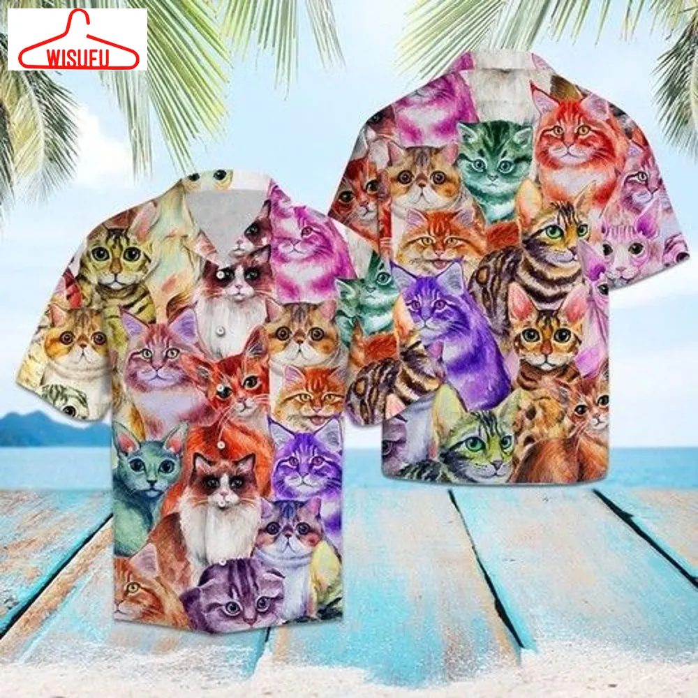 Cat Color Hawaiian Shirt Summer, New Hawaiian Holiday Outfits, New Fashion Gifts