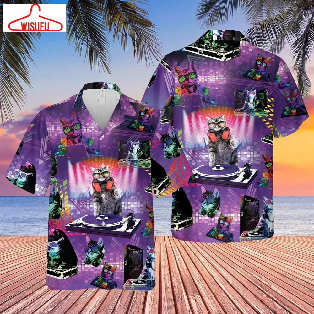 Cat Colorful Dj Player Unis-ex Hawaiian Shirt