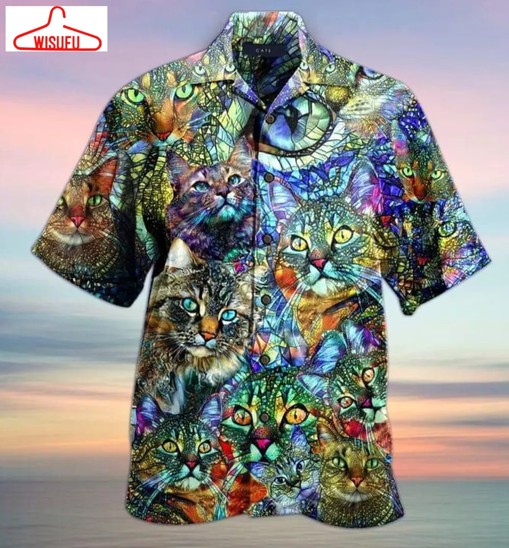 Cat Colorful Print Hawaiian Shirt