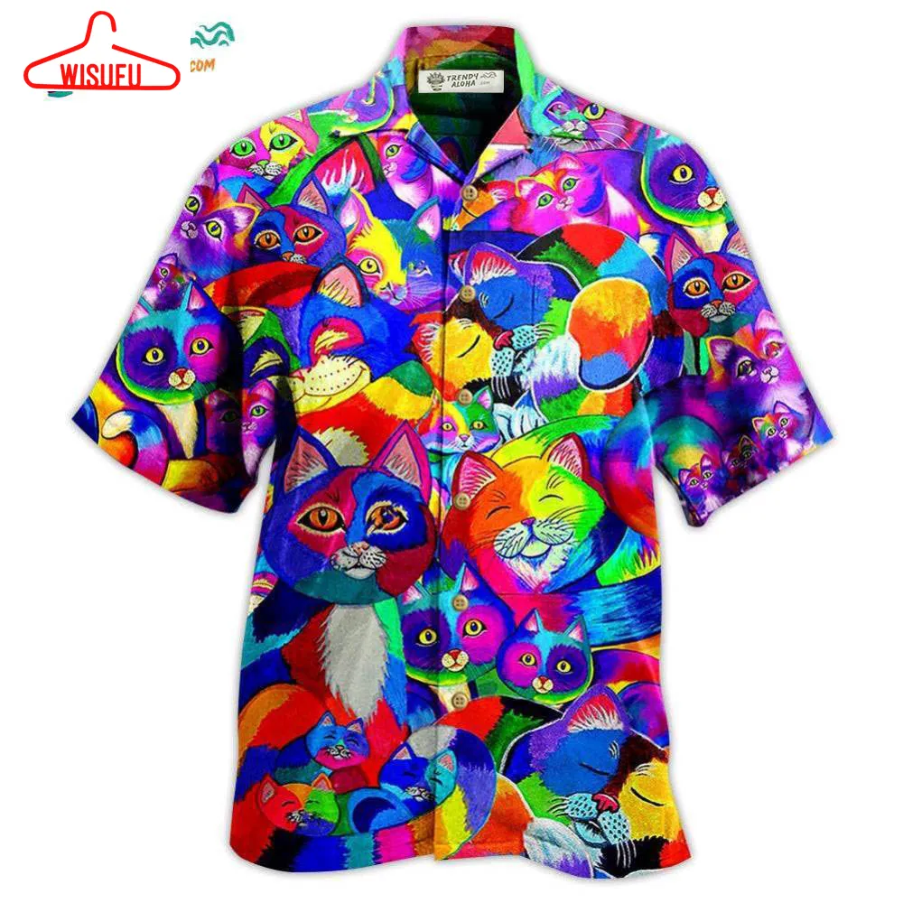 Cat Colorful Rainbow Hawaiian Shirt- Wisufu Aloha