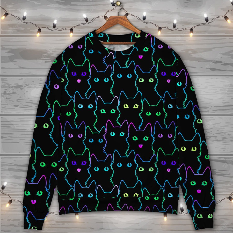 Cat Cute Little Kitten Neon - Sweater - Ugly Christmas Sweaters