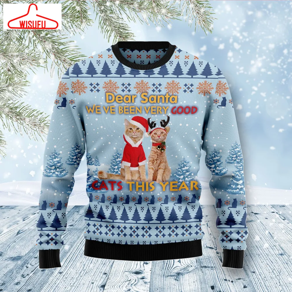 Cat Dear Santa Ugly Christmas Sweater - For Men & Women - Adult - New Winter Fashion Shirt Gift For Family